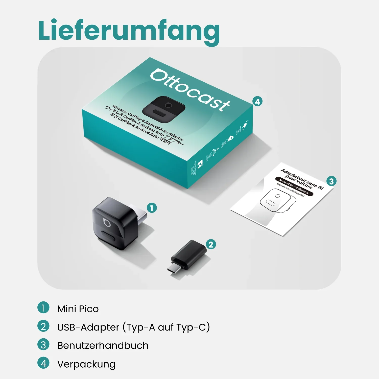Ottocast® Mini Pico Wireless CarPlay und Android Auto Adapter - Image 12