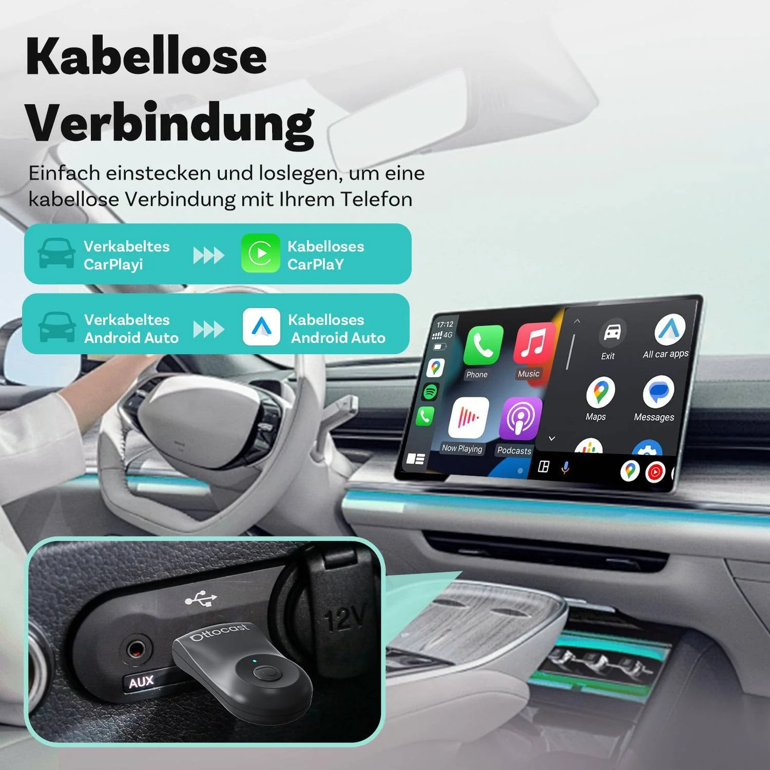 Ottocast® 2026 Mini Wireless CarPlay und Android Auto Adapter - Image 6
