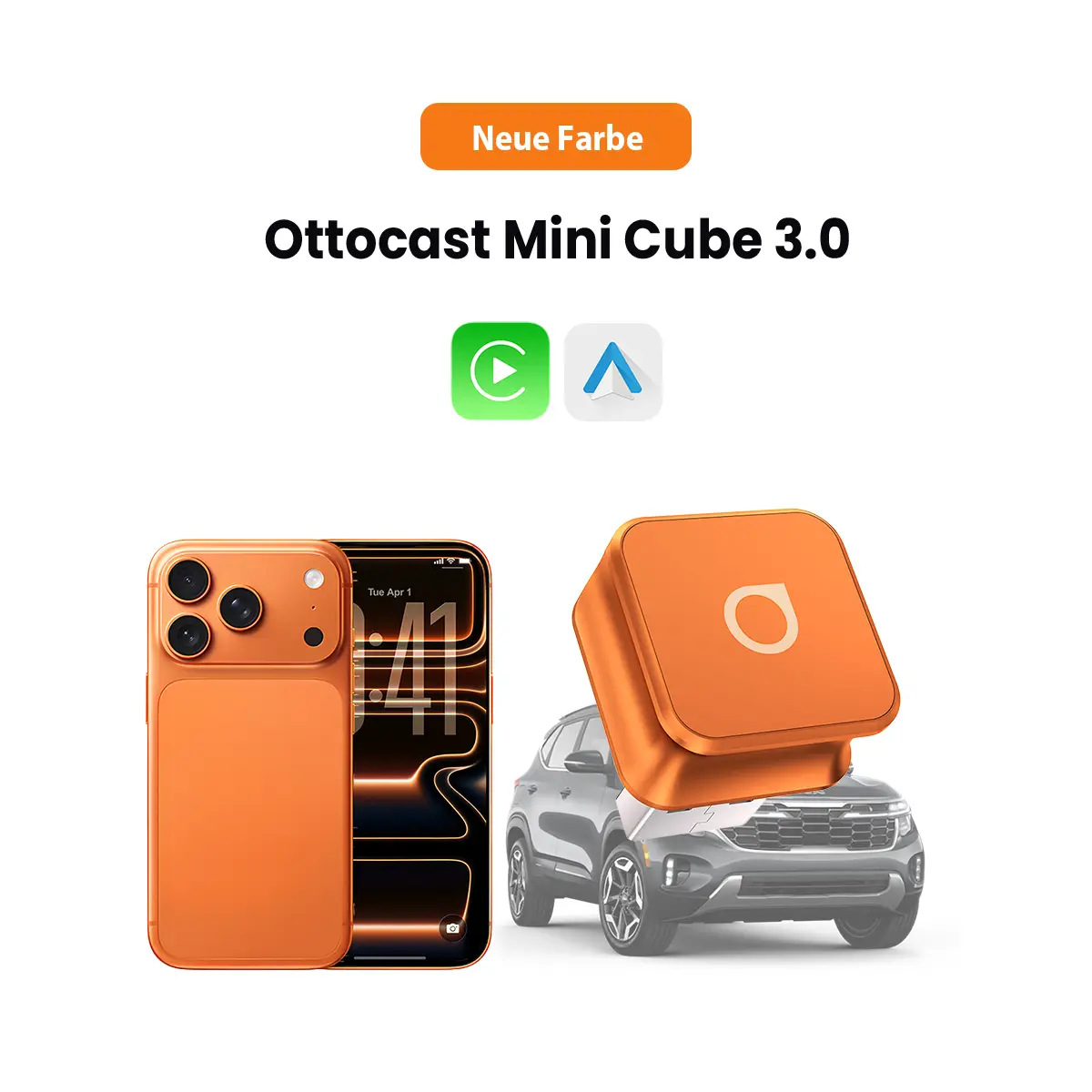 Ottocast® Mini Cube 3.0 Adapter – Cosmic Orange Sonderedition - Image 4